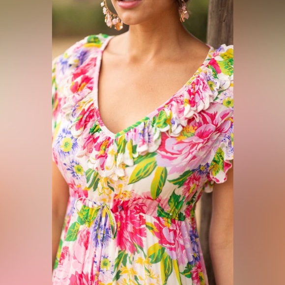 Miss June Paris maxi floral flowy feminine fairy boho flowy Dress small chic - Picture 3 of 8